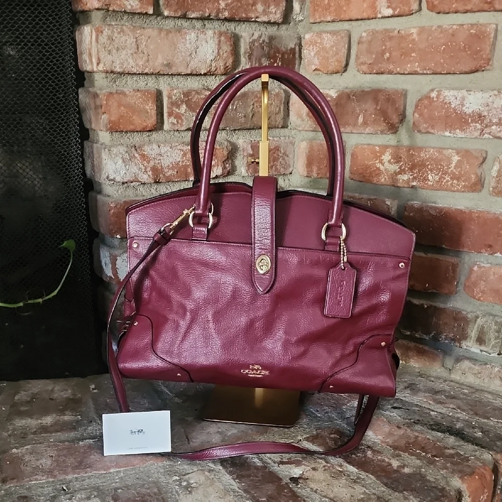 Coach Plum Pebbled Leather Satchel Crossbody Bag EUC